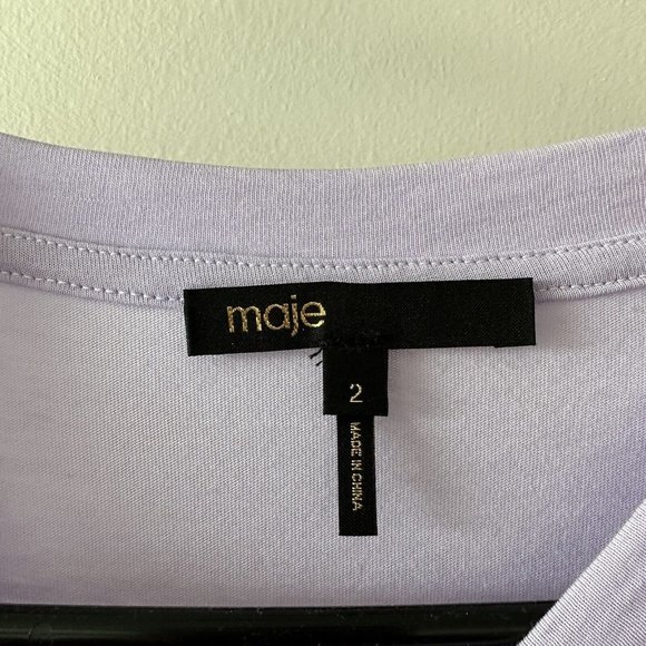 Maje Plume Feather-Trim Tee Purple Sz 2 T-shirt Lilac - Picture 6 of 7